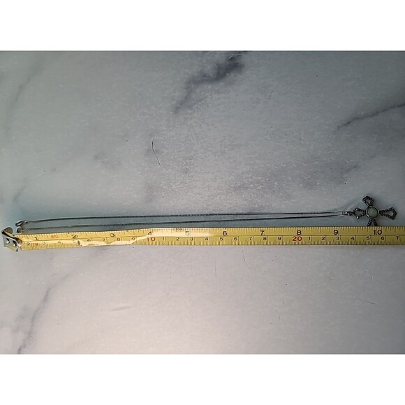 925 Sterling Silver Amazonite Marcasite Cross Pendant Necklace Vintage - Picture 8 of 10